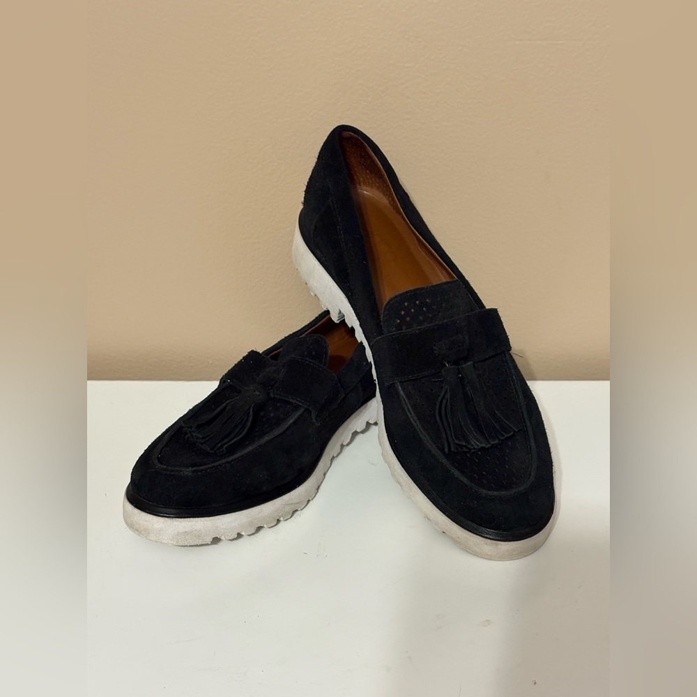 Franco Sarto Black Suede Loafers with Tassels